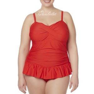 NWT Tropical Escape Ruched Ruffle Red Swimsuit 20W